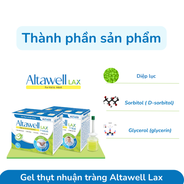 Gel thụt táo báo Altwell chứa thành phần diệp lục giúp giảm táo bón nhanh