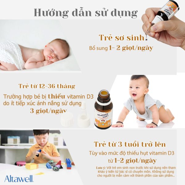 Bổ sung Newborn Drops Vitamin D3 hàng ngày cho trẻ với hàm lượng nhất định