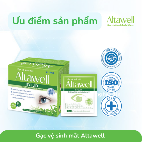 Gạc vệ sinh mắt Altawel Eyelid bảo vệ đôi mắt khỏe mạnh với chiết xuất trà xanh