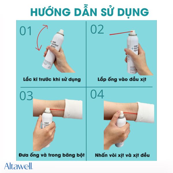 Xịt Medtec Cast Comfort phun sương mịn đều không gây ảnh hưởng đến vết thương.