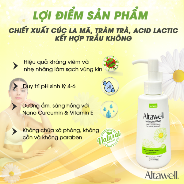 Dung dịch vệ sinh Altawell không chứa xà phòng, không paraben, không cồn